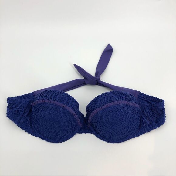 AERIE Holly Bikini Push Up Top French Crochet Lace 34B Blue - Picture 1 of 5